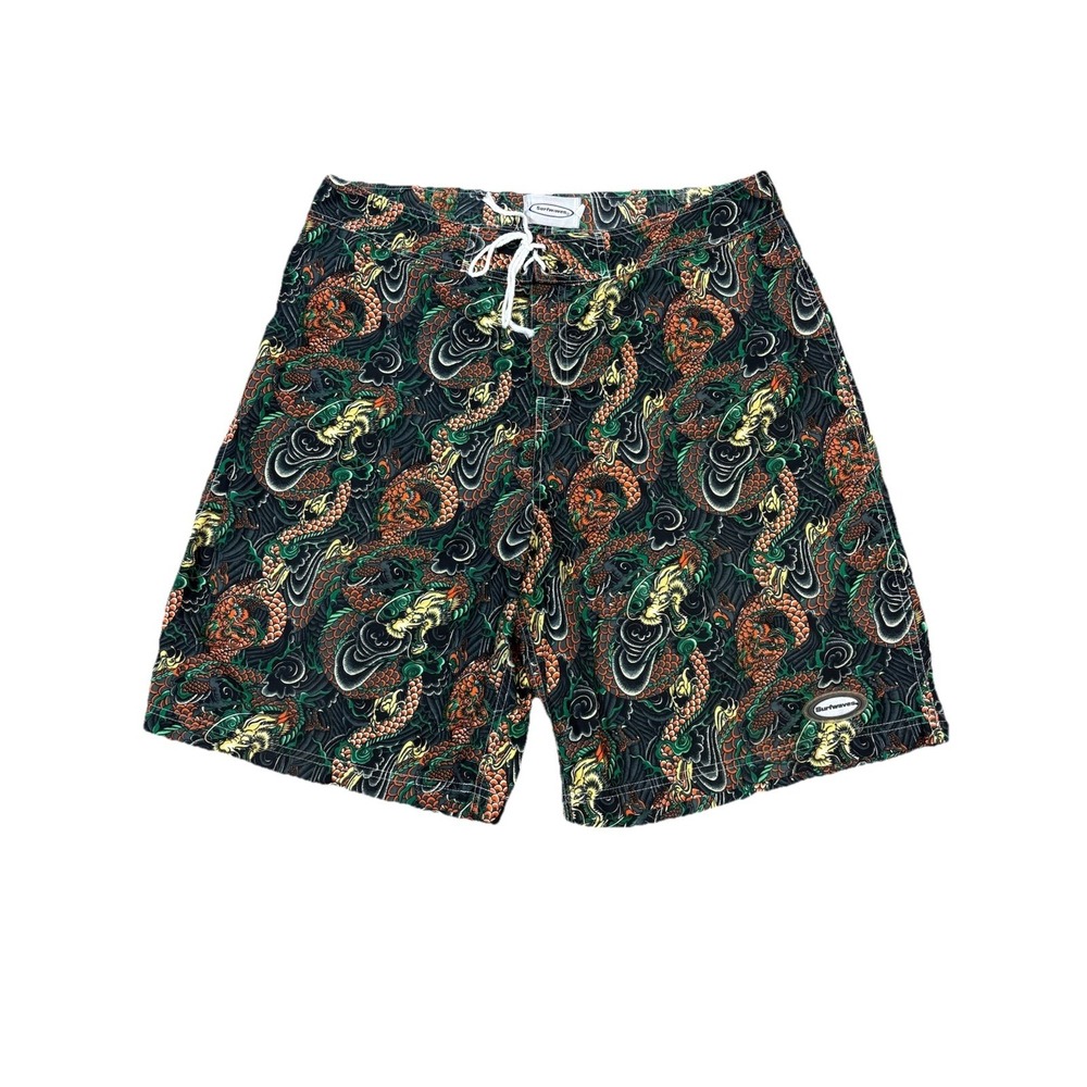VTG 90s Dragon Board Shorts Surf Swim Y2K Skater Cargo Beach Oriental Mens Sz 36